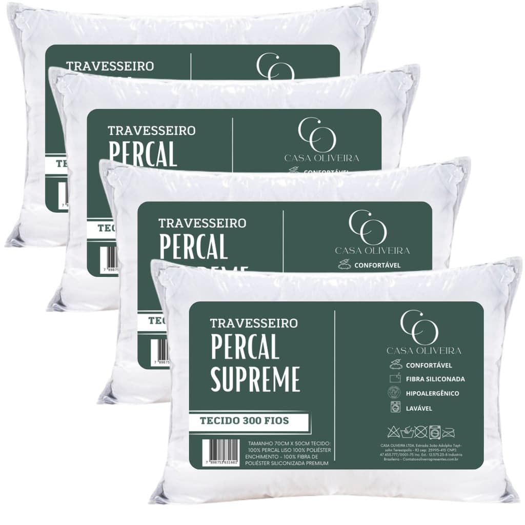 Kit Travesseiro Supreme Padrão Hotel Antialérgico Fibra Siliconada Macio 70x50cm Lavável Premium