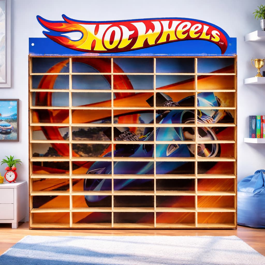 Estante Porta Hot Wheels Para 50 Carrinhos Mdf Adesivado