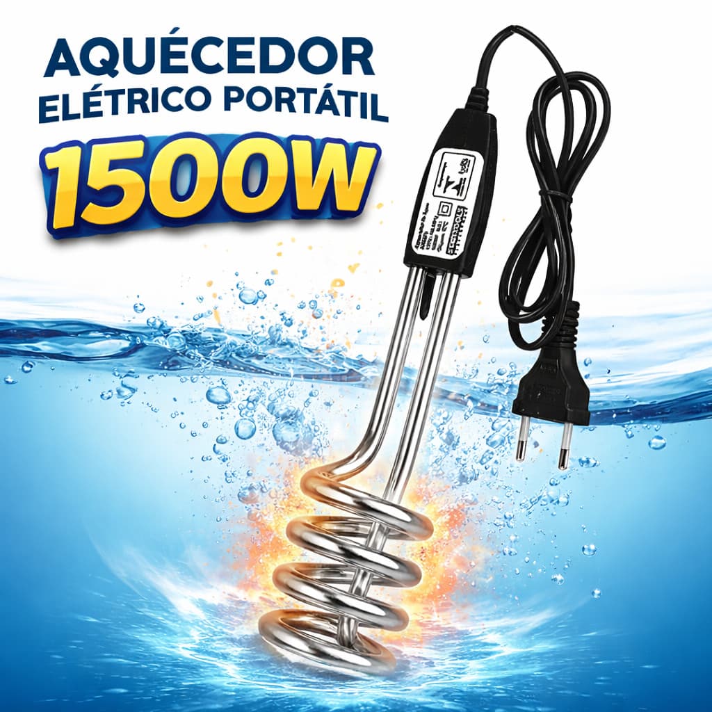 Aquecedor De Água Ebolidor Elétrico Portátil Mergulhão Rabo Quente - 500W A 1500W - 127V e 220V