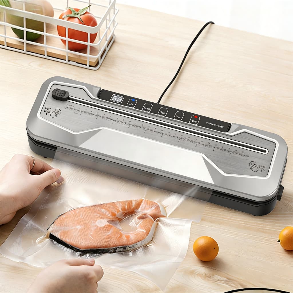 Máquina Seladora a Vácuo para Uso Seco e Úmido, 5 Modos, Inclui Cortador, Sucção Externa e Kit Completo