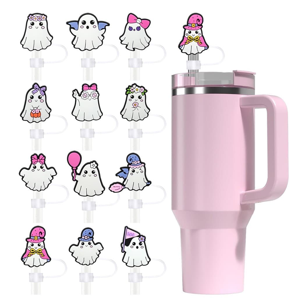 [LIQUIDAÇÃO] Protetor Tampa de Canudo 10mm Festas (Natal Papai Noel / Halloween Fantasma) - Silicone Copo Térmico