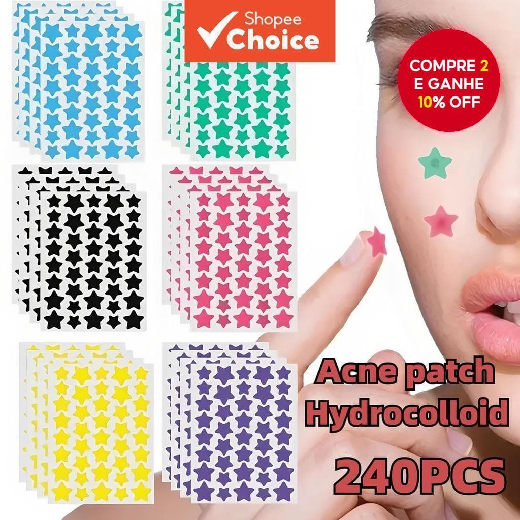 Adesivos Hidrocoloidais para Acne - 240 PCS, suaves, não irritantes e invisíveis para cobrir espinhas e imperfeições.