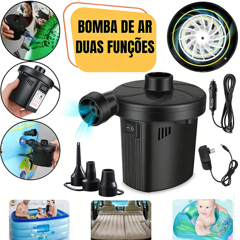 Bomba De Ar Elétrica Portátil Inflar Desinflar Dupla Função Com Carregador Veicula Para Colchões