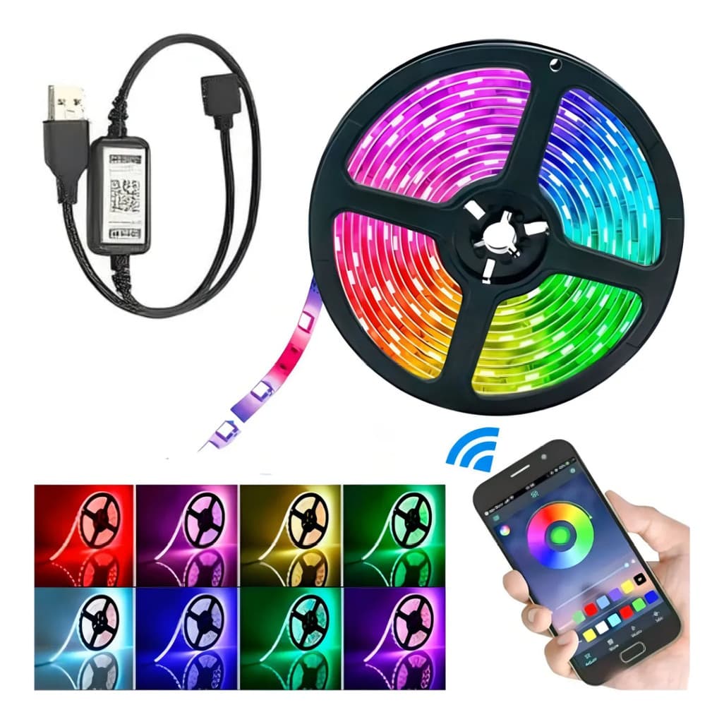 Fita Led Conexão Usb 5 Metros Luz Colorida Rgb Controle Blue