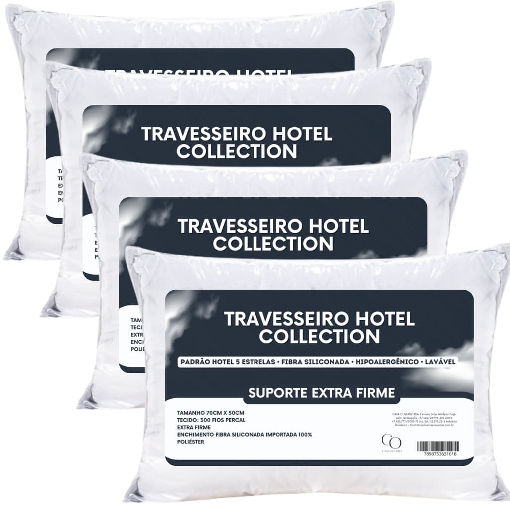 Kit Travesseiro Extra Firme Hotel Collection Premium Antialergico 70x50cm Fibras Siliconadas Luxo