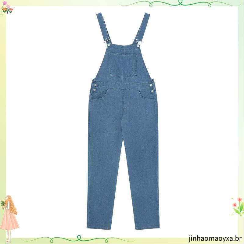 Jardineira Jeans Plus Size Calça Cintura Alta Macacão Pantalona Wide leg