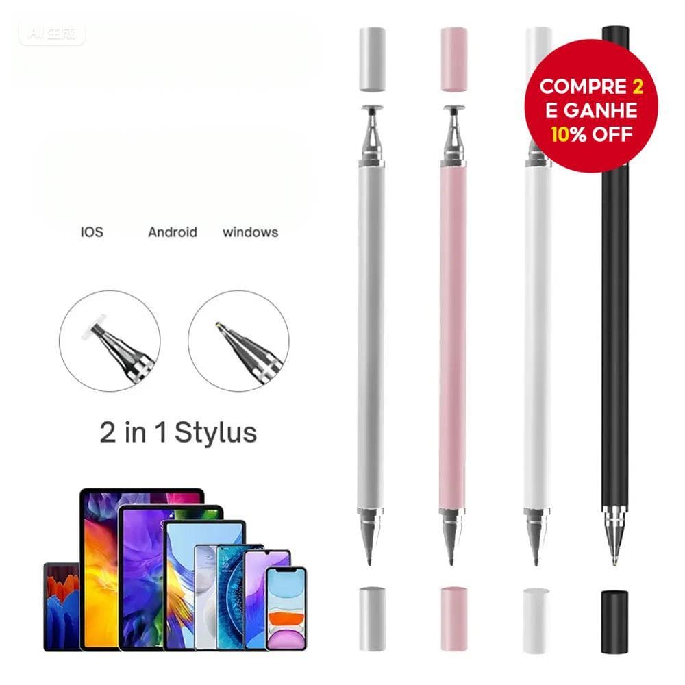 Caneta Stylus 2 em 1 Universal - Ponta de Disco de Alta Sensibilidade para Tablets e Telefones Android/iOS