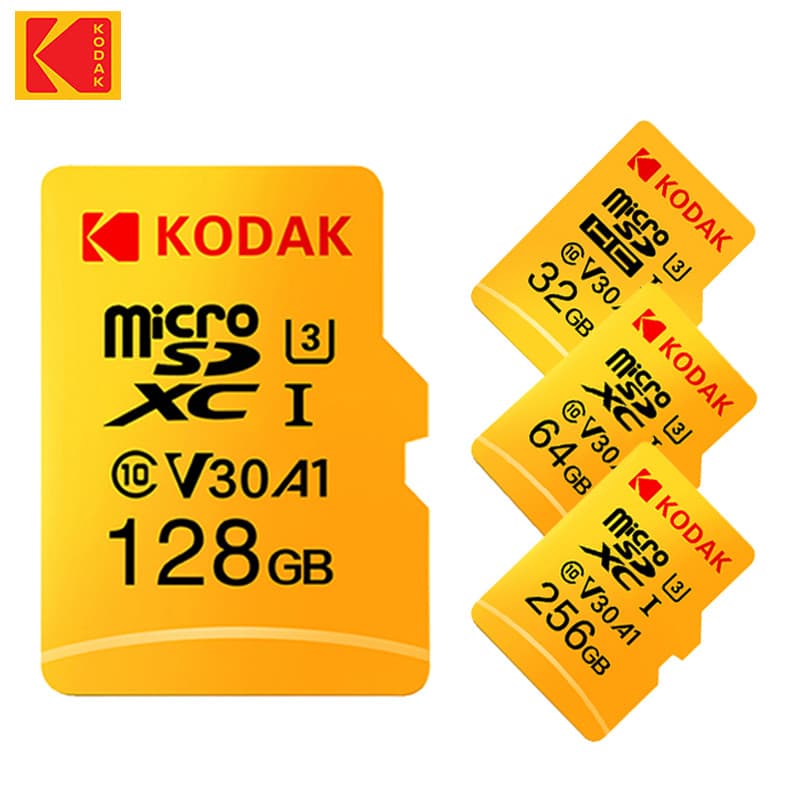 KODAK Cartão MicroSD C10 De Memória 32GB 64GB Class10 Memori TF Micro SDXC 128GB 256GB 512GB A1 U3 V30 4K Para Câmera