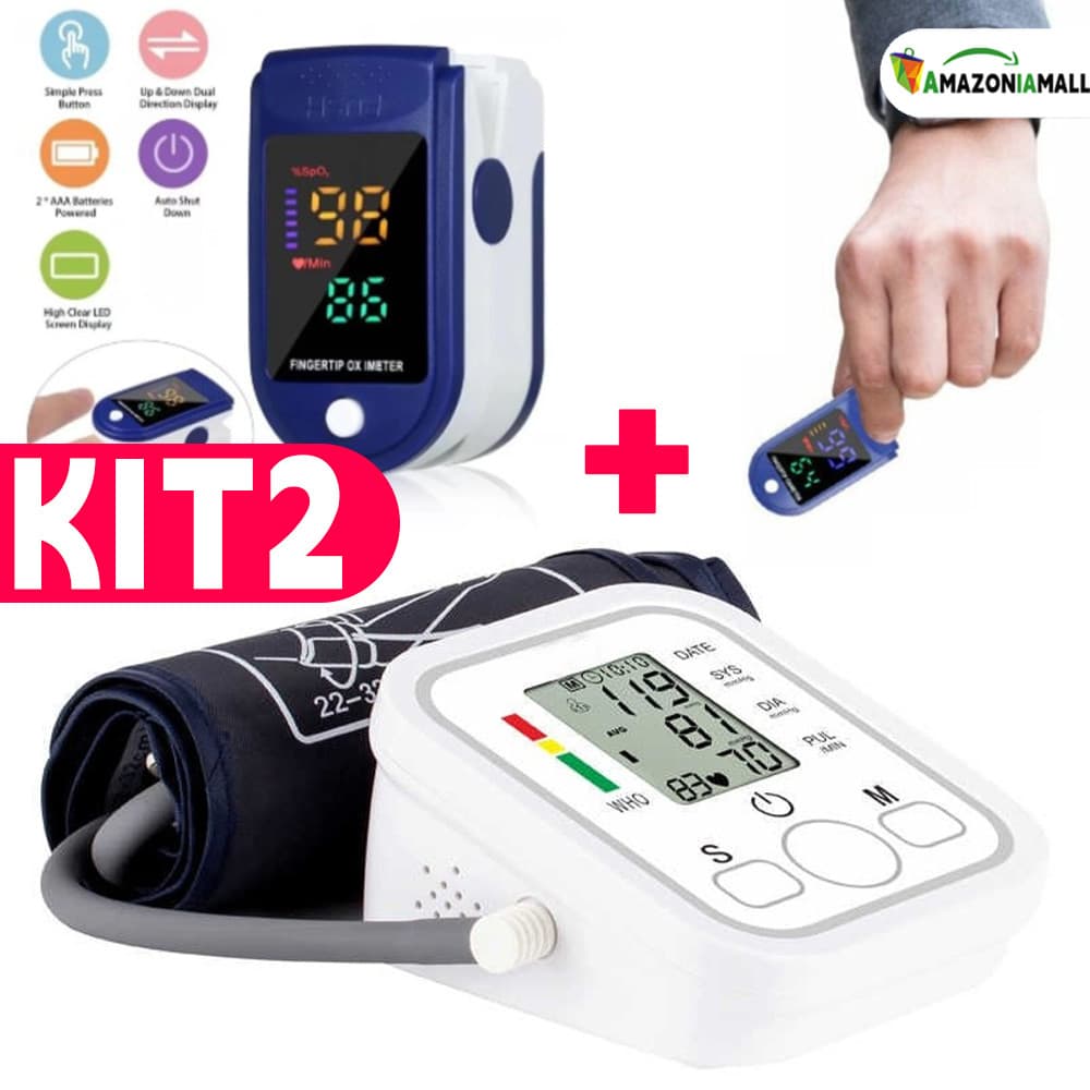 Kit Medidor de Saúde para Adultos – Oxímetro Digital de Dedo e Medidor de Pressão Arterial de Braço