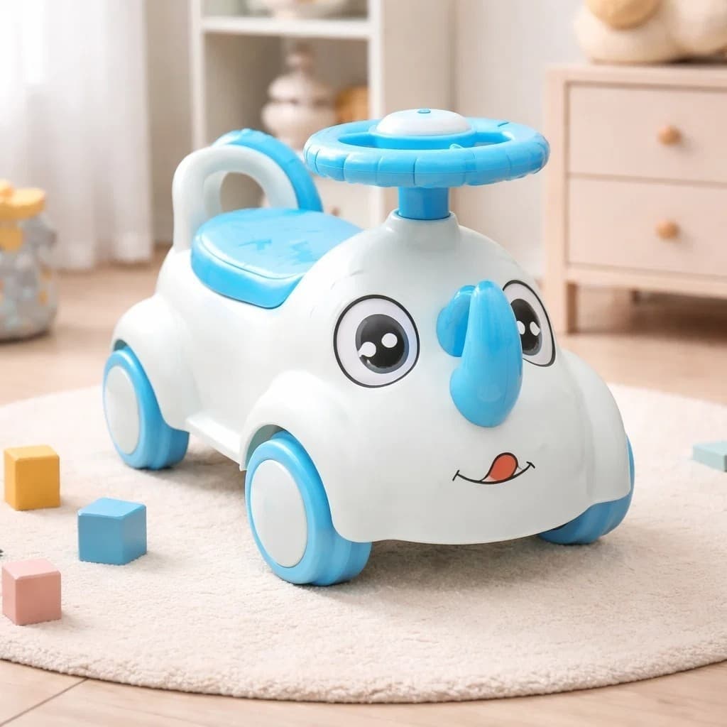 Andador Infantil Rinoceronte Azul Brinquedo Andador Motinha Carrinho Criança Presente Oferta