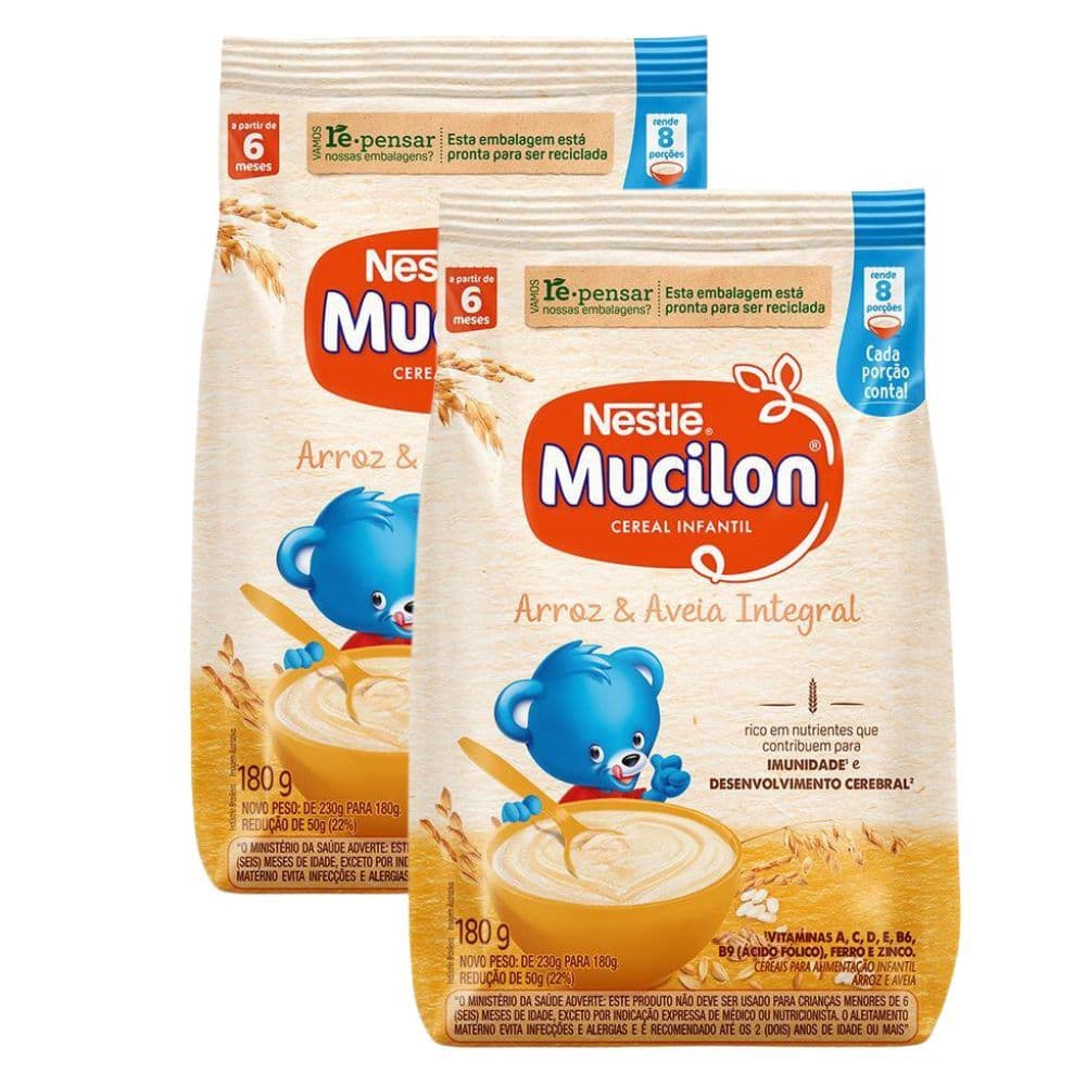Kit 2 Mucilon Arroz e Aveia Integral Cereal Infantil Sachê 180g