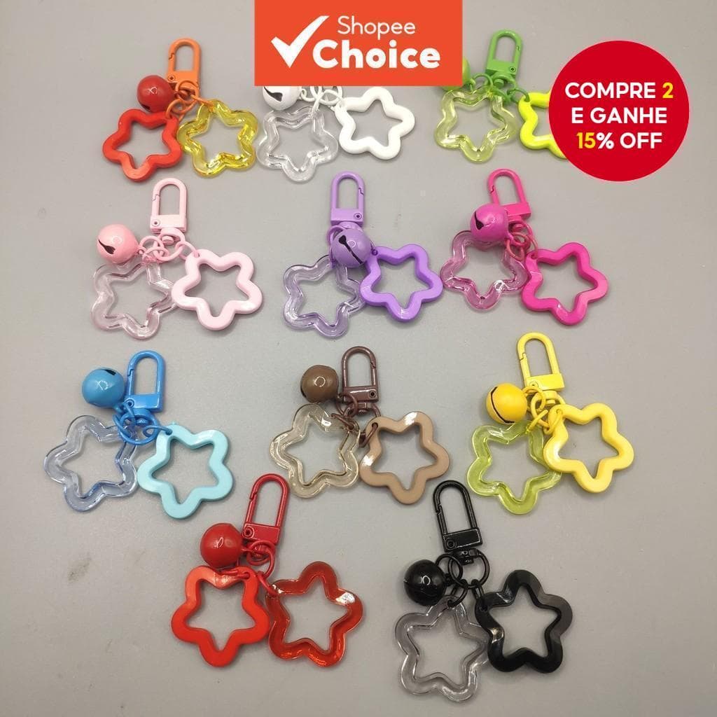 1PC Ins-Estilo Colorido Acrílico Oco Estrela De Cinco Pontas Chaveiro Pingente Com Esmalte Sino Acessório Para Fone De O