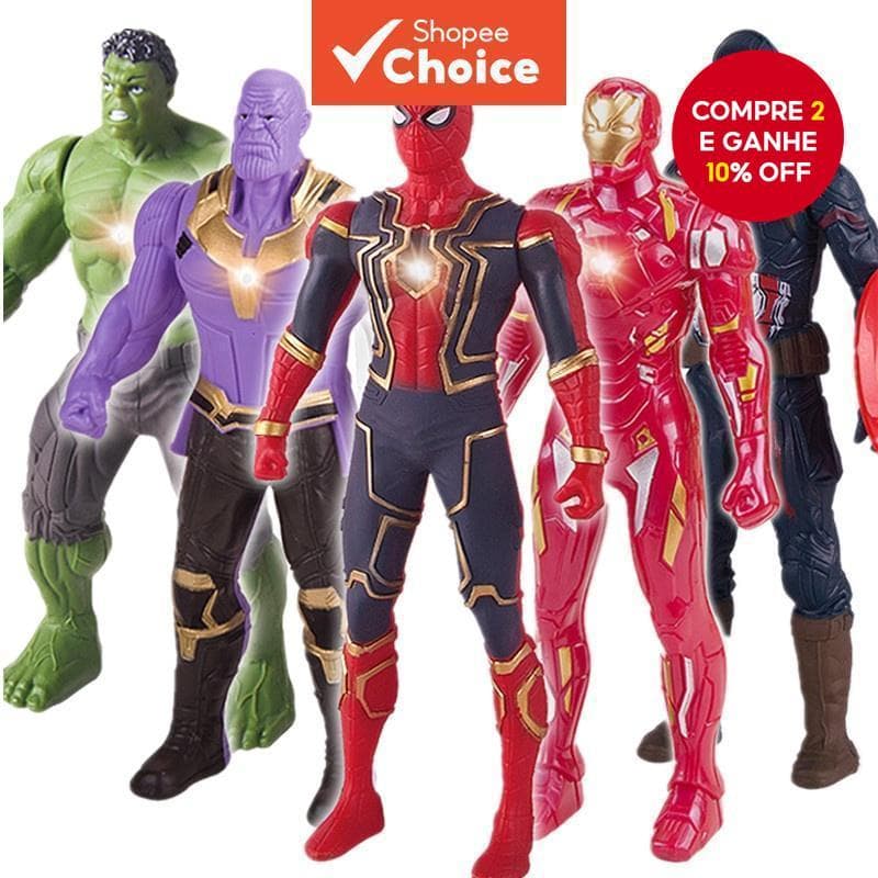 Luz LED Vingadores Figuras de PVC Brilhantes Homem-Aranha Hulk Bonecos para Presente de Aniversário Menino