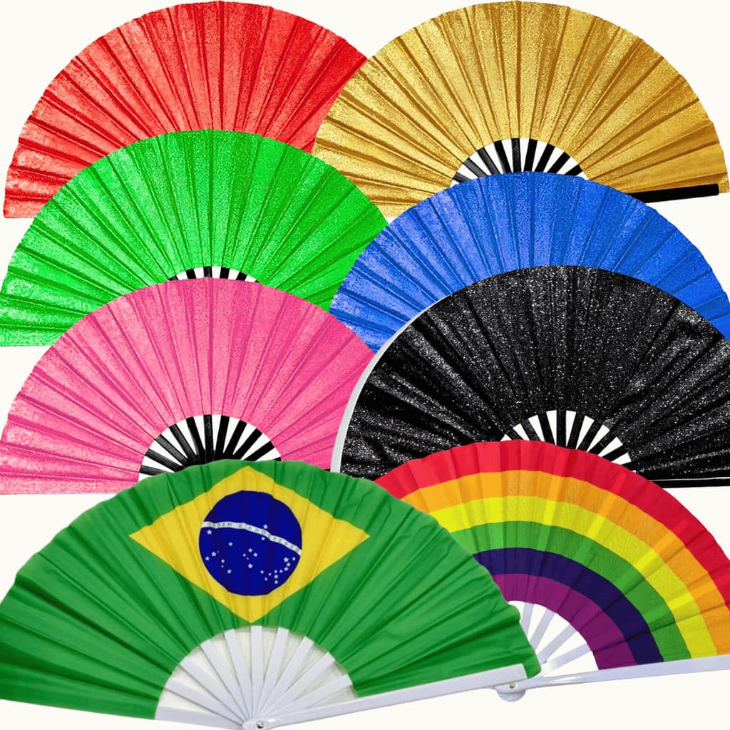 Leque Grande Carnaval Cores Glitter Resistente Dança Faz Barulho DIVERSOS