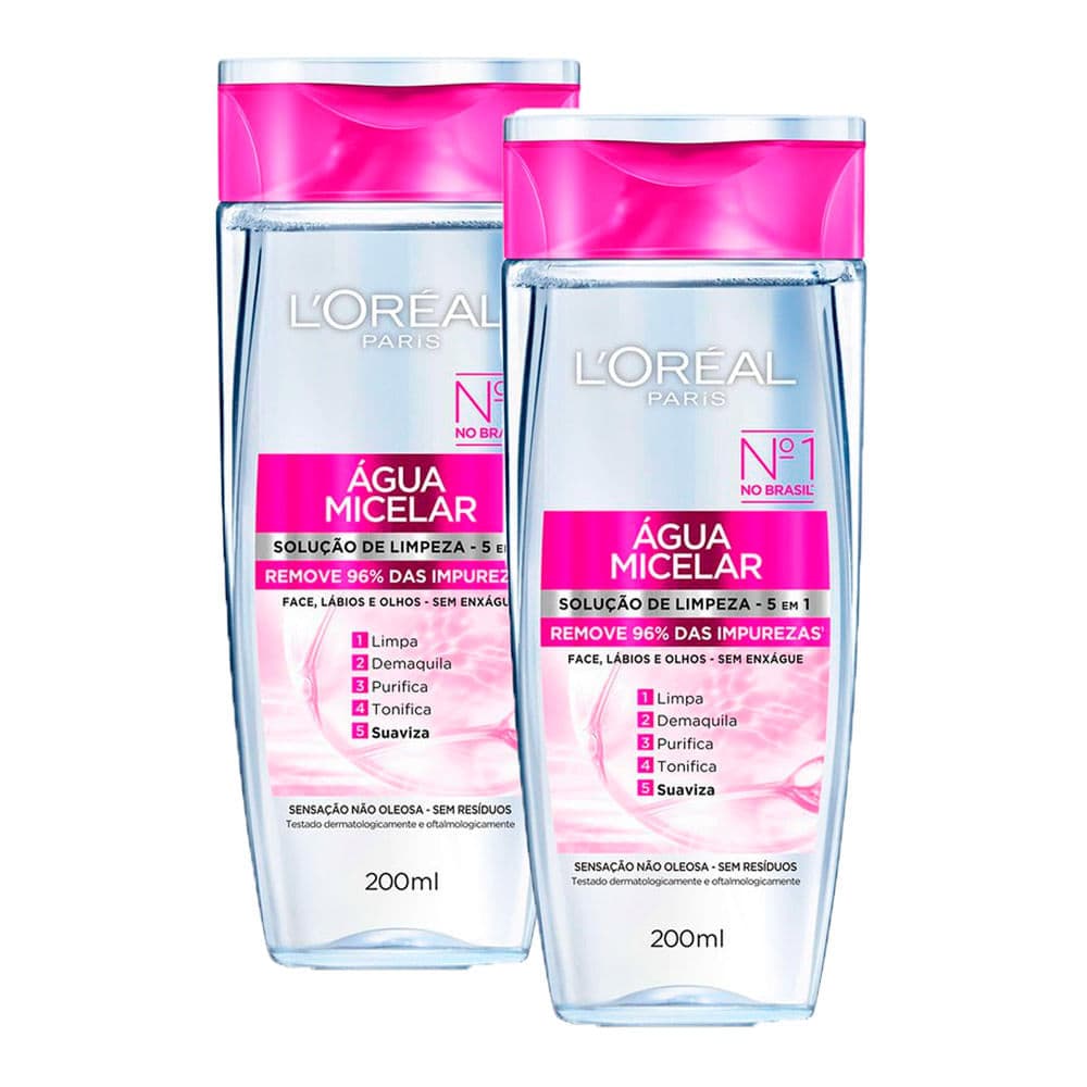 Kit 2 Água Micelar L'oréal Solução de Limpeza 5 em 1 200ml