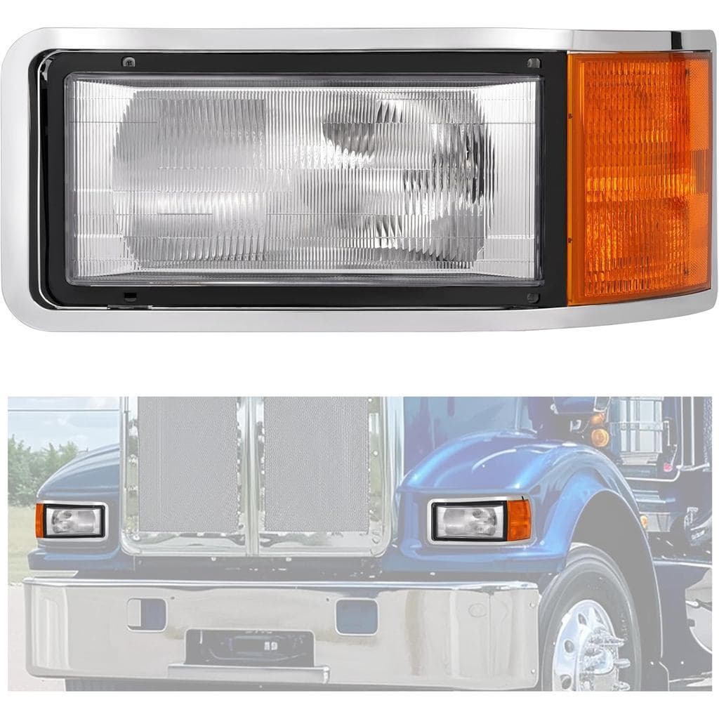 Farol E Moldura Frontal Esquerdo HECASA Com Lâmpada Compatível 1990-2007 Mack CH600 CH612 CH613 CH600K CL600 CL700 CL Se