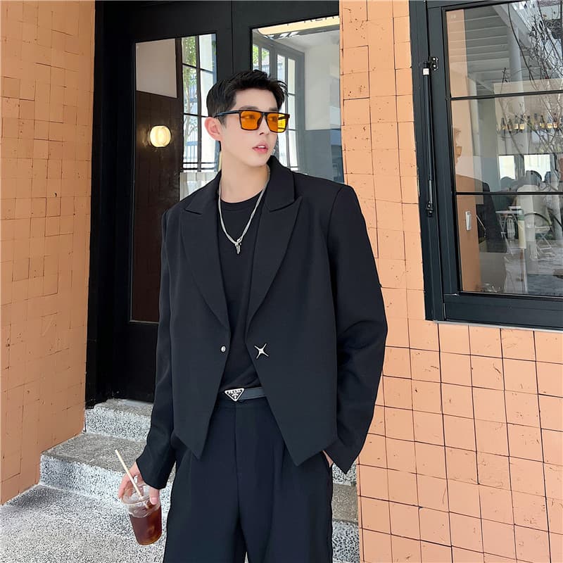 Primavera nicho Design ombro curto acolchoado terno jaqueta masculina rufião bonito versão coreana minimalista etiqueta 