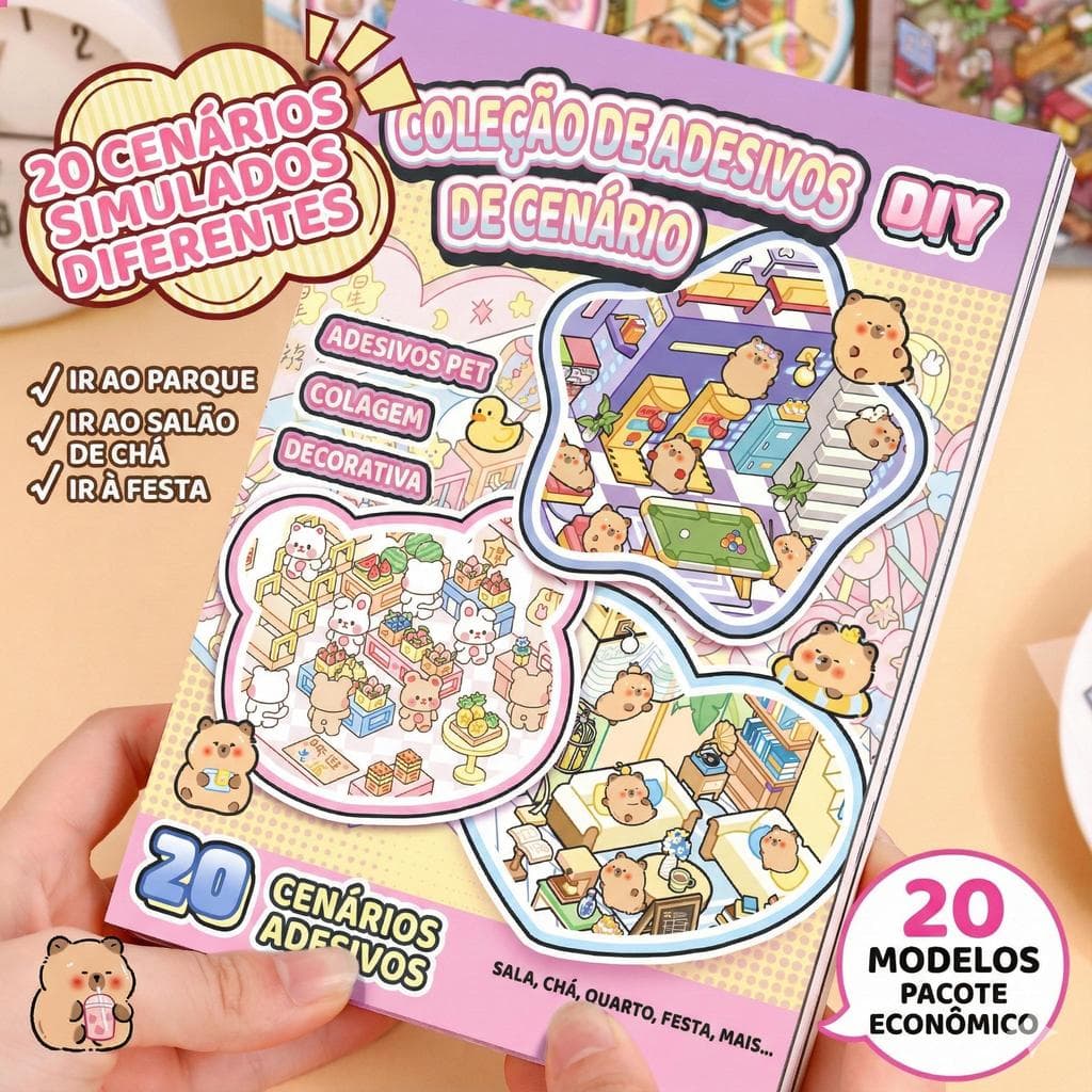 🎁20 Cenas 50 Páginas🎁Caderno Adesivos 3D DIY Antiestresse Educativo Crianças Adultos