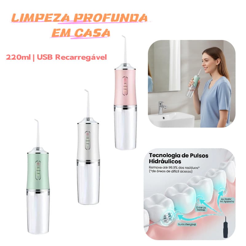 Irrigador Oral Portátil USB Recarregável 220ml Limpeza Prática Dentes Casa Viagem