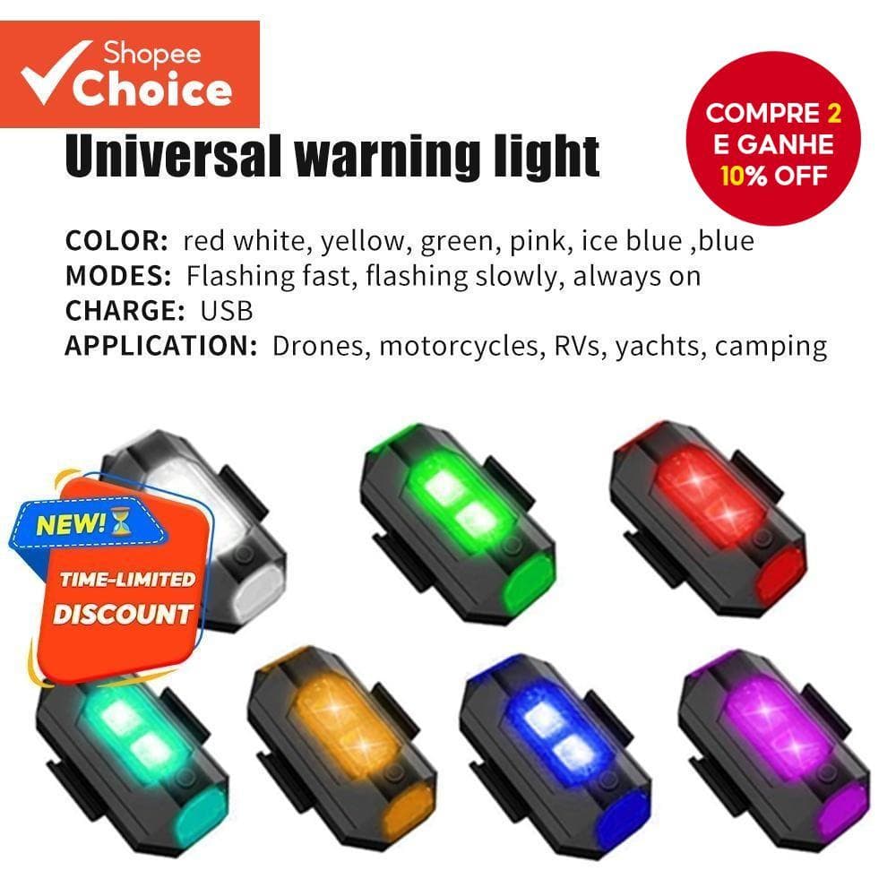 7color LED Flash de Aviso para Motocicleta com USB Carregando e Atualização Recarregável