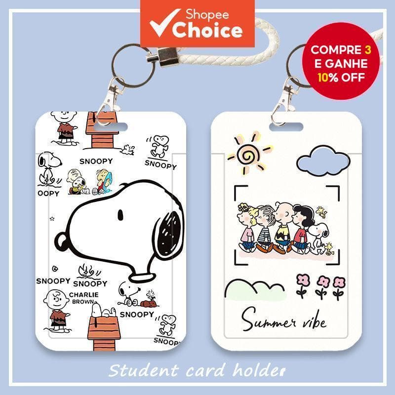 Snoopy De Rosto Grande-Porta-Cartões De Estudante Fofo Pescoço Retrátil Cartão De Coleta De Jardim De Infância Pendurado