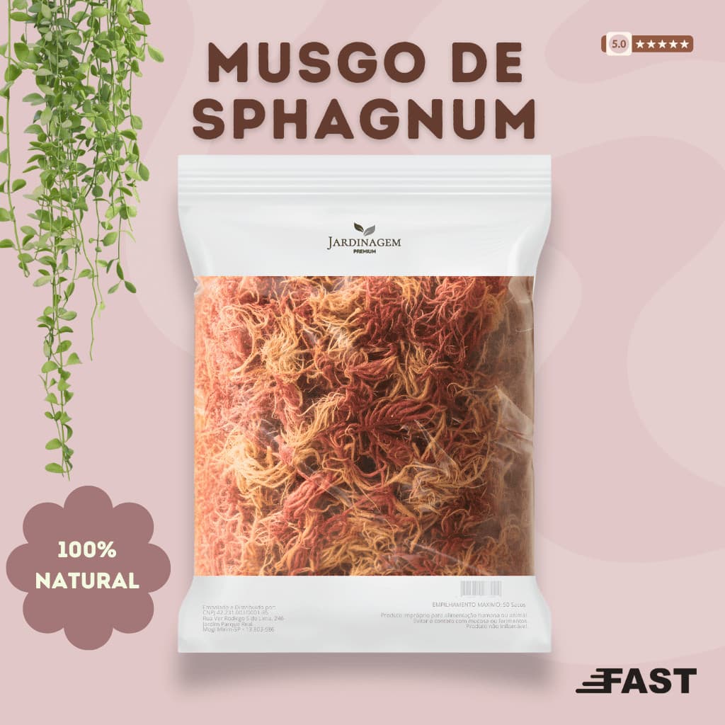 Musgo Sphagnum 800g (40Lts) para Orquídeas, Suculentas, Jardinagem, Substrato e Retenção de Umidade
