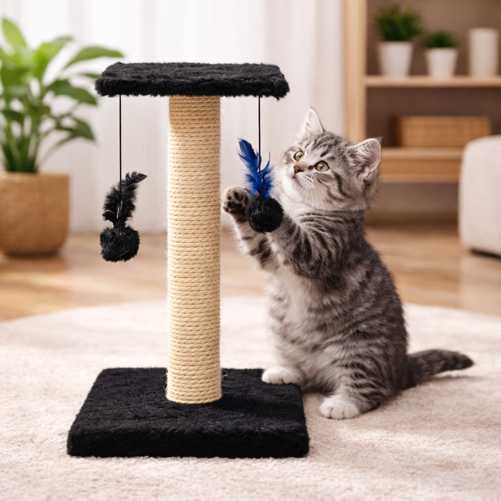 Arranhador Para Gatos Pet Poste Sisal Brinquedo Com Bolinha Pena Duas Bases Diversas Cores e Refil