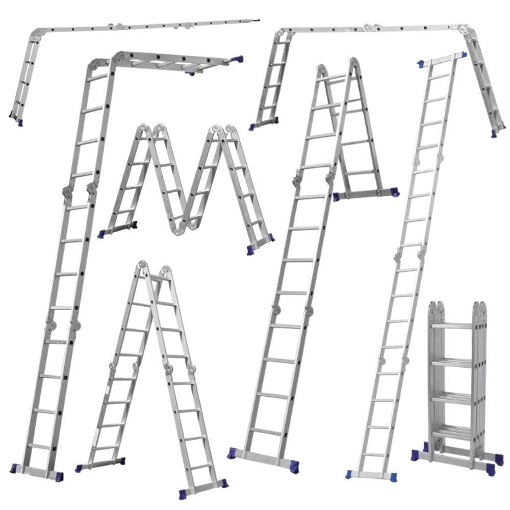 Escada em Alumínio Articulada Dobrável 16 Degraus 4X4 13 Posições 150kg Profissional Erb Maquinas