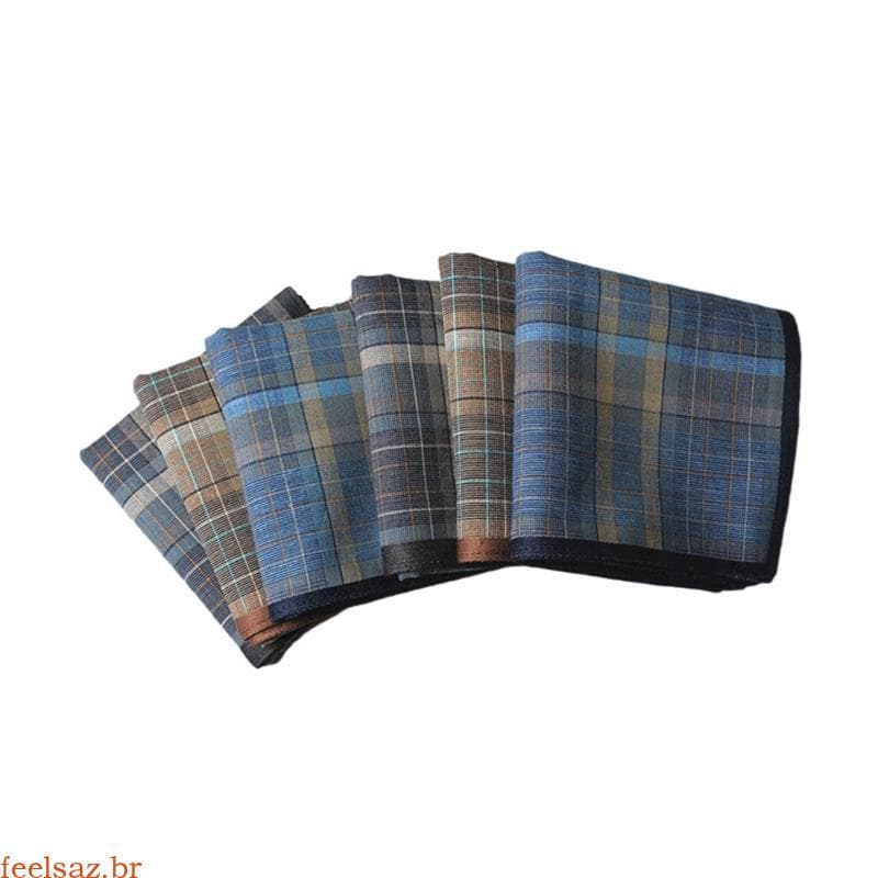 feelsaz Lenço Masculino Portátil Treliça Padrão Macio Lavável Bolso Quadrado