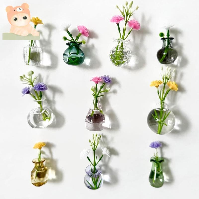 Mini Vasos De Flores Magnéticos Fofos Com Design De Vidro-Armário De Geladeira Estético Acessórios De Decoração De Cozin