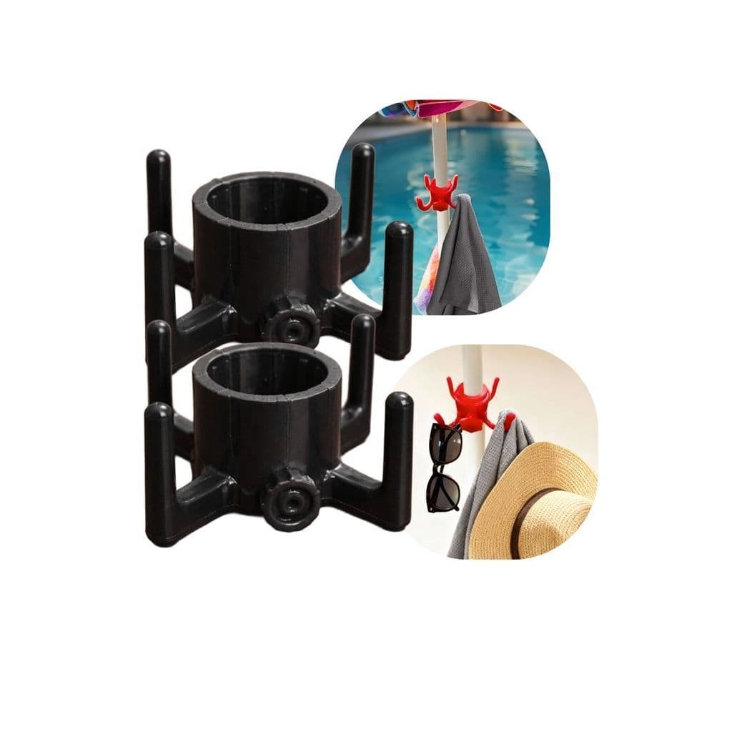 Kit 2 Gancho Para Guarda-Sol De Praia Universal Com 4 Ganchos Organizador Porta Toalha Bolsa Chapéu	