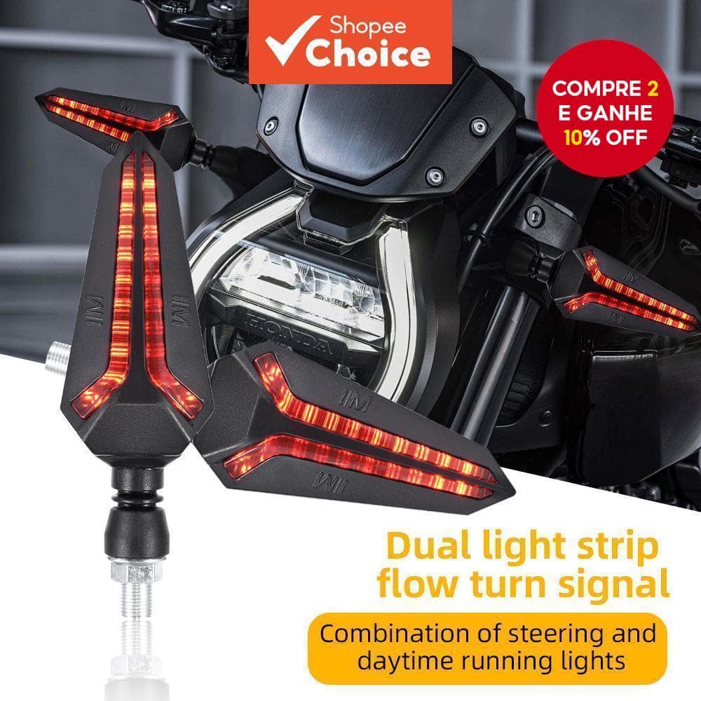 Luzes de Sinalização LED de Motocicleta com Indicação Sequencial em Flash, Setas Âmbar, Luz diurna (DRL) de 12V, 10mm,