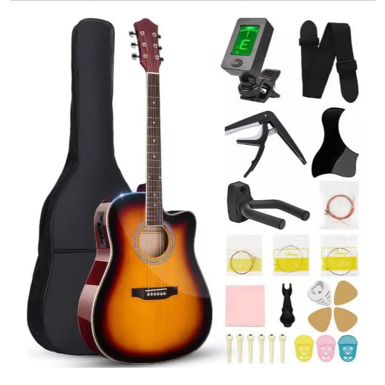 Kit Violão Eletroacústica 38 Polegadas para Iniciante Equalizador 4 Bandas Integrado + Afinador + Acessórios