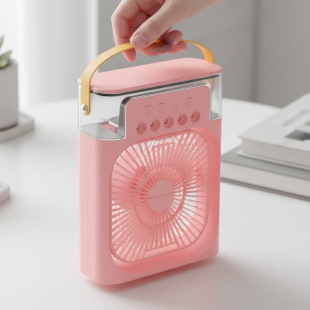 Ventilador Umidificador 3 em 1 com Luz LED Portátil para Casa e Escritório