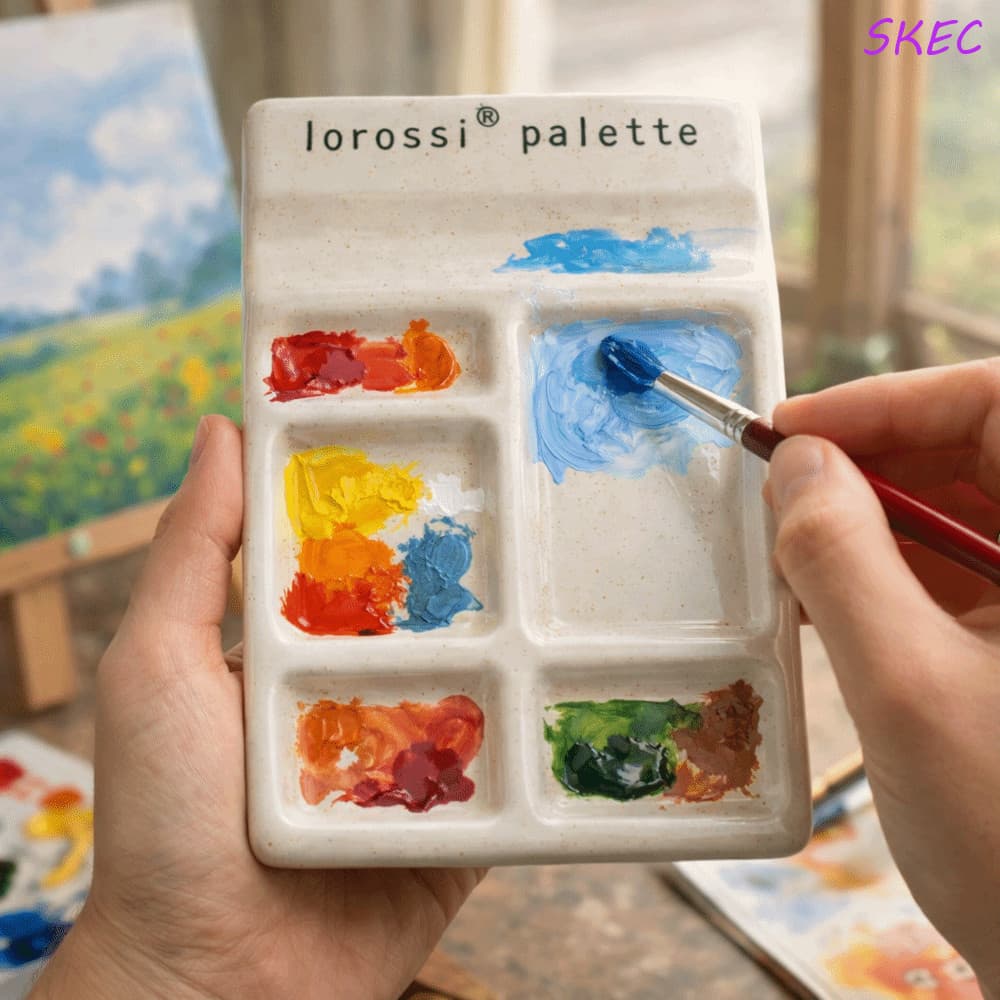 Paleta De Esmalte SKEC , Pintura Cerâmica Lisa Portátil , Com Suporte Para Pincel , Bandeja De Armazenamento De Joias