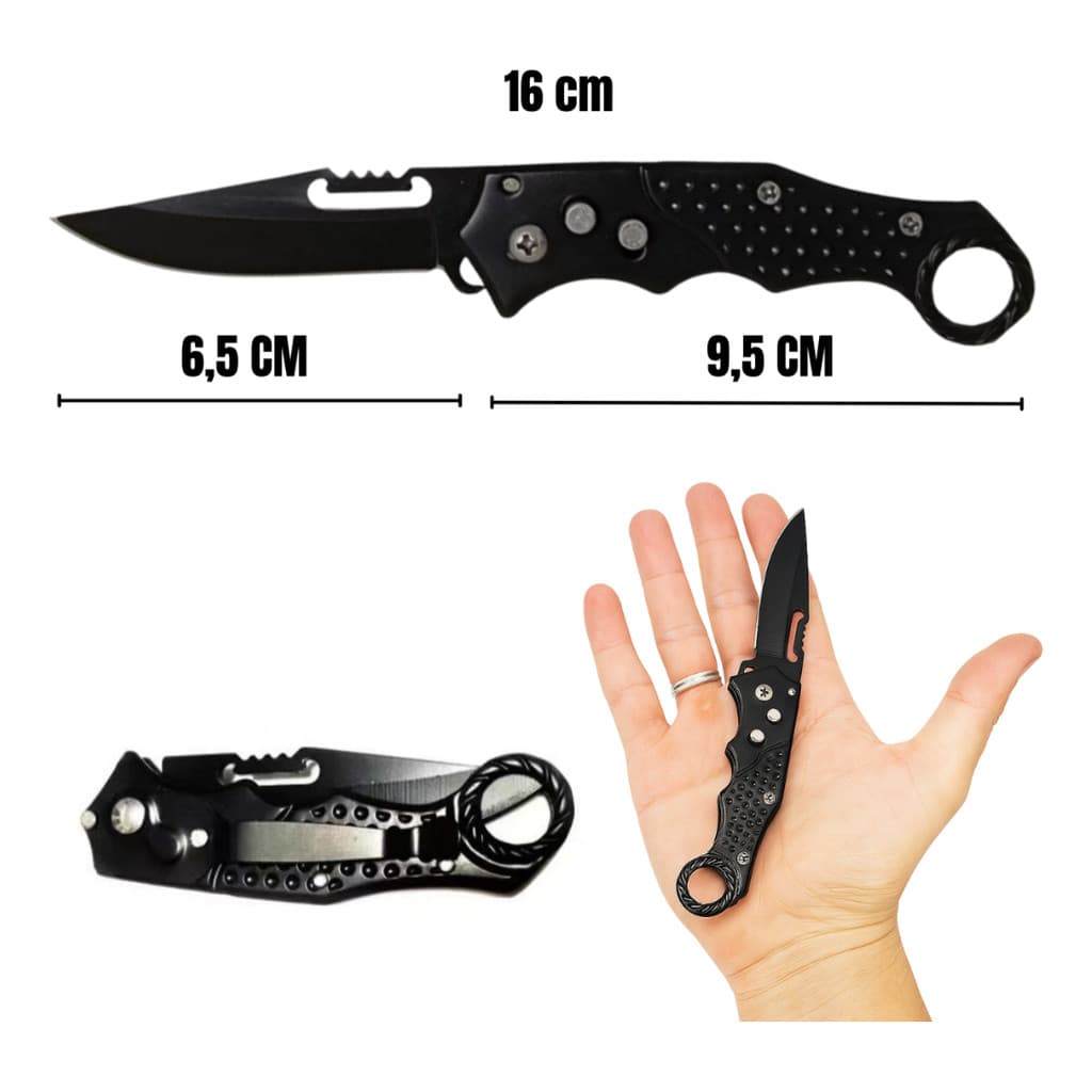 Canivete Automático inox com trava Saque Rápido preto Tradicional De Bolso e Camping
