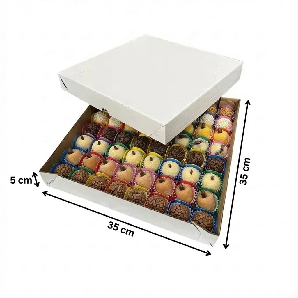 10 Caixa para 100 Salgados e Doces – Tampa e Fundo – Papelão Branco e Kraft  – Envio Imediato – Festa e Confeitari