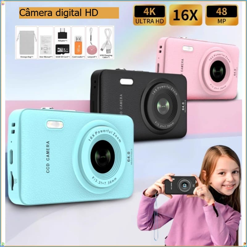 Câmera Digital Compacta 44MP | Zoom 16x Gravação Full HD Tela LCD De 2.4 " Bateria Recarregável