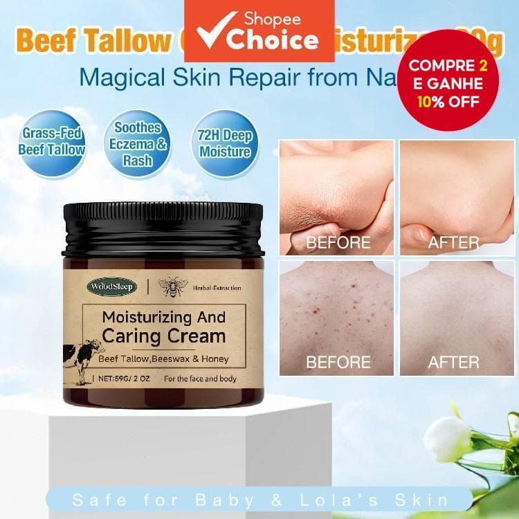  100% Sebo Bovino Orgânico para Cuidados com a Pele - Creme de Sebo Bovino, Creme Hidratante Facial com Mel, Bálsamo de