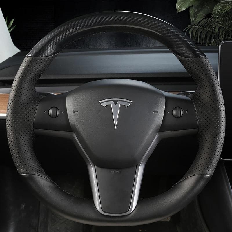 Para Tesla model3 Costurado À Mão De Alta Qualidade Fibra Carbono Couro Volante Capa interior Modificado