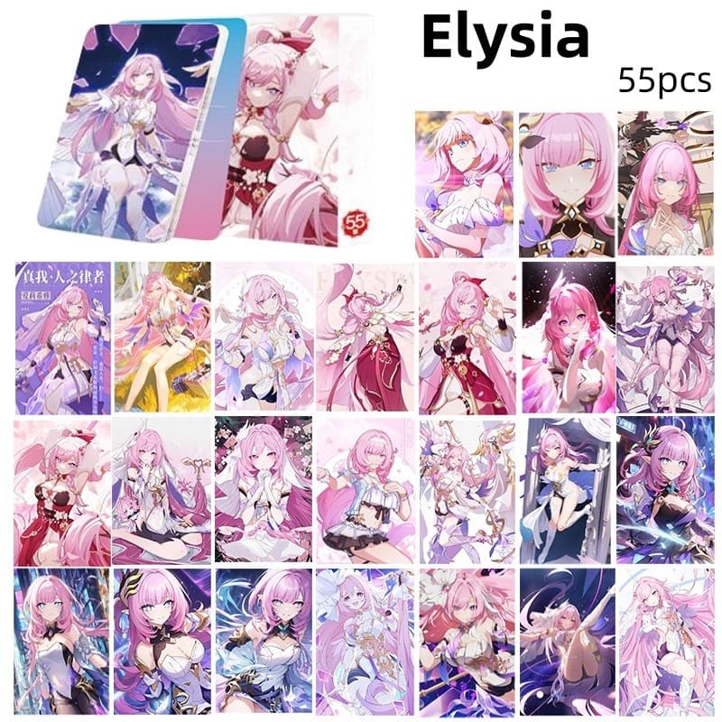 50-55pcs Honkai Star Rail Hologram Laser Lomo Cards Black Swan Kafka Elysia Robin Cartoon Photocards Aventurine Silver Wolf Jingliu Holographic Image Postcards