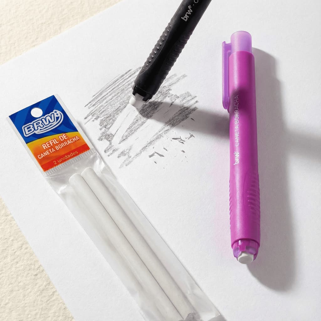 Caneta Borracha Retrátil Escolar e Escritório com Refil  Avulso ou Kit completo