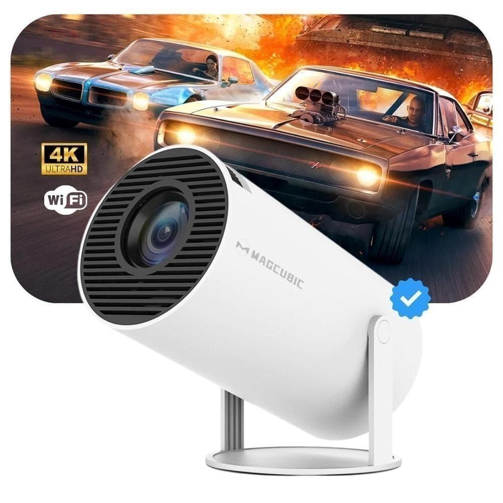 Projetor smart 4k portátil android 11 wifi 6 bluetooth 5.0 projeção até 130 polegadas ajuste 180 graus e controle remoto