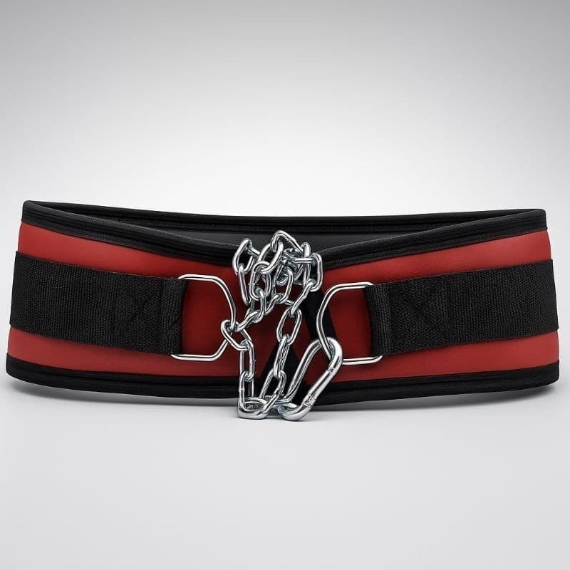 Cinturão Musculação acompanha Corrente, Cinto Vermelho. Levantamento Peso Academia Anilhas Fitness