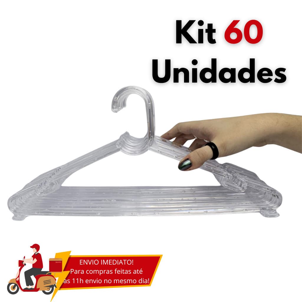 Kit 60 Cabides Cristal  Adulto Oranizador Reforçado Direto do Fabricante
