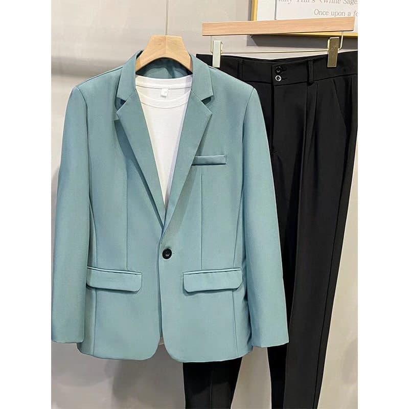 Turquesa terno jaqueta masculina ins japonês Retro simples rufião bonito All-Match pequeno terno na moda marca único oci