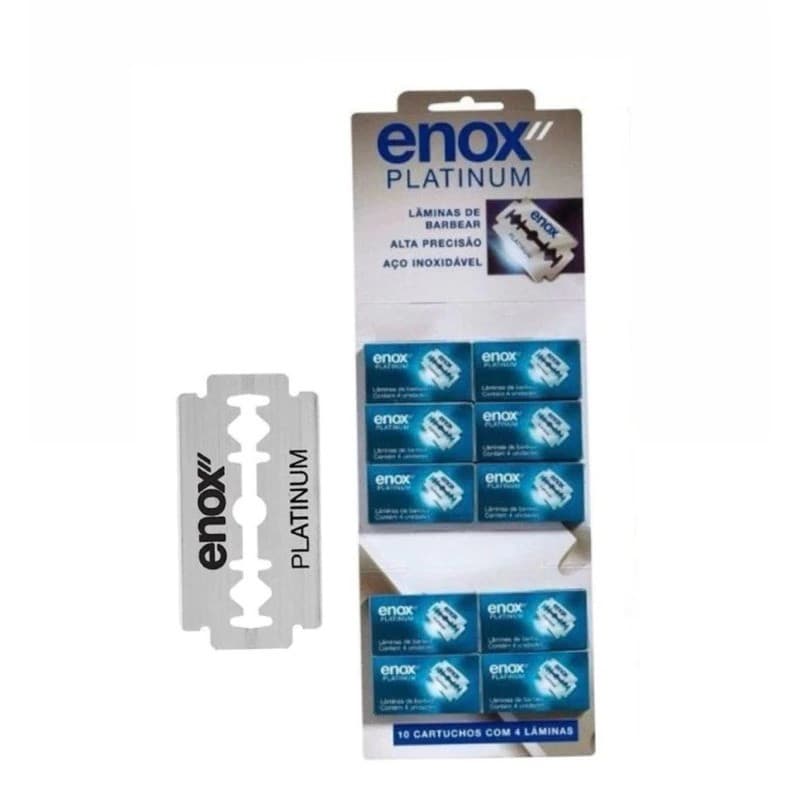 Cartela de Lâminas de Barbear de Aço Inoxidável Enox Platinum - C/40 Un
