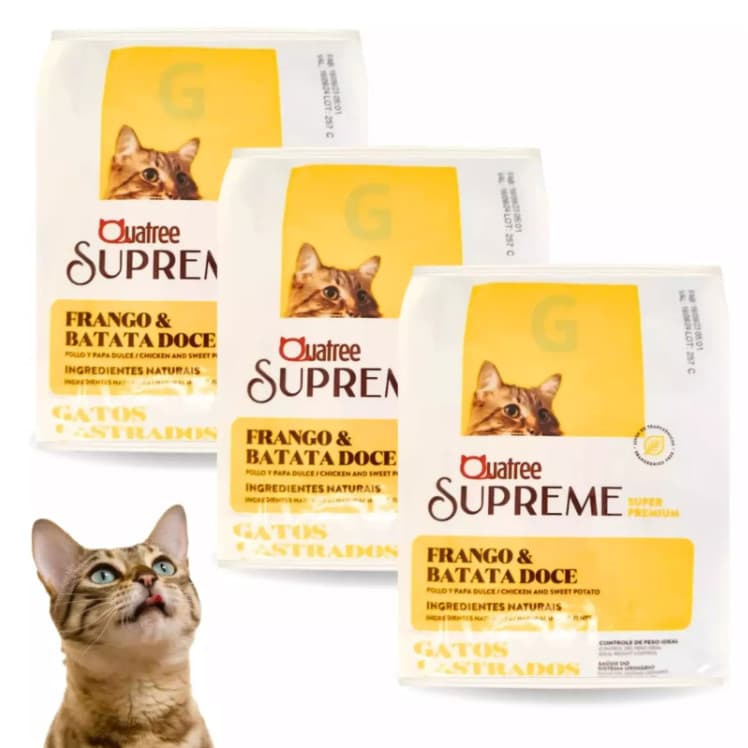 Kit Quatree Supreme  Gatos Castrados Frango 1kg 3 Pacotes