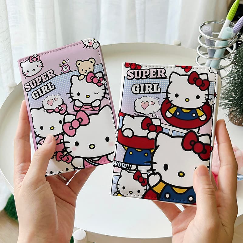 Hello Kitty Hello Kitty Porta-passaporte Bolsa para documentos Capa protetora Porta-cartões multifuncional Viajando no e