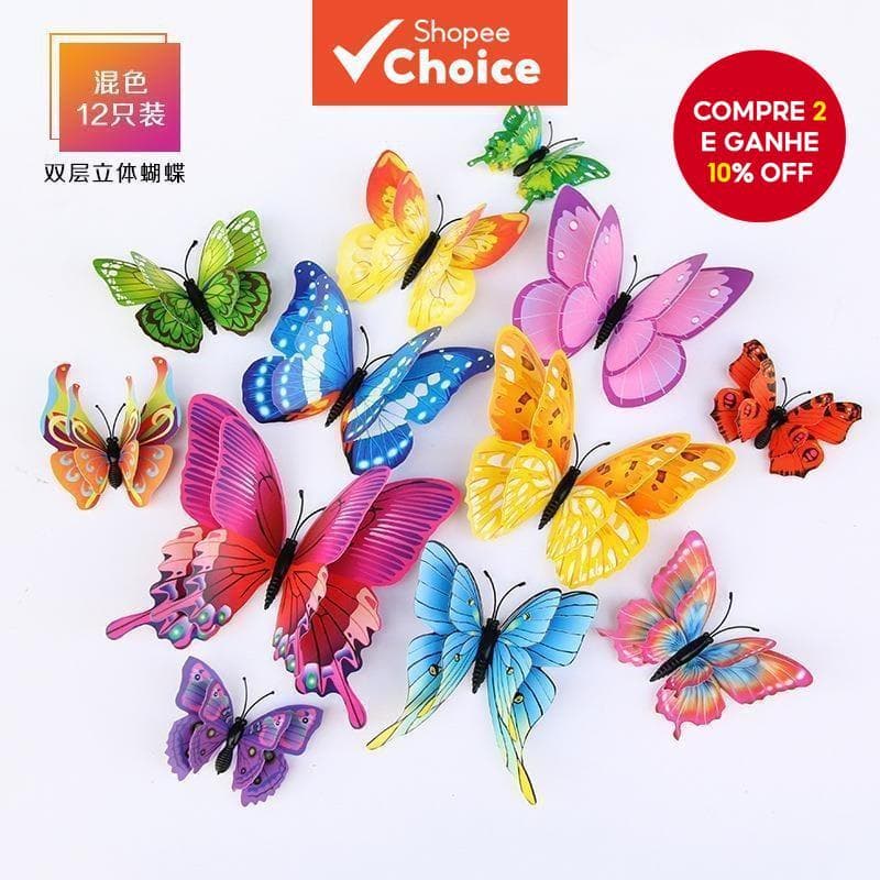 Adesivos Criativos De Geladeira Borboleta De Simulação Dupla 3D-Ímãs Autoadesivos (12 Unidades/Saco)